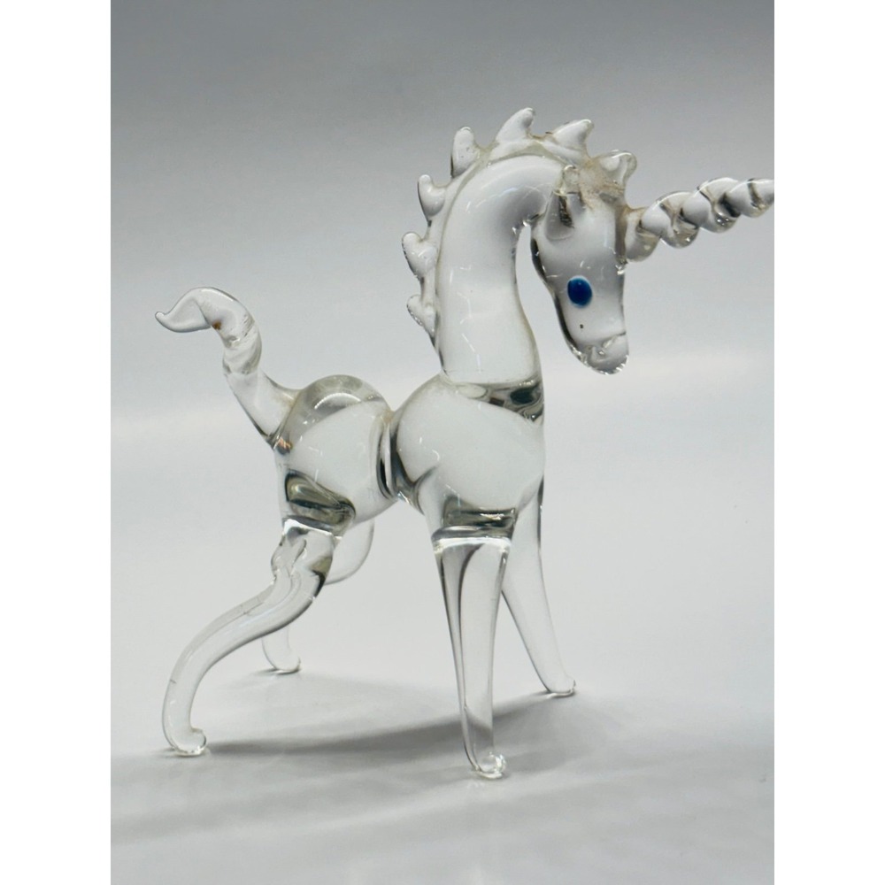 Vintage Hand Blown Glass UNICORN  Art Figurine Clear Glass